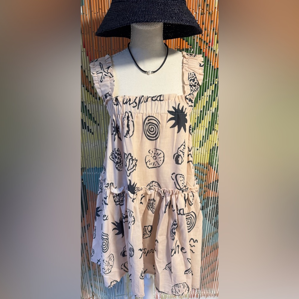 Umgee Beige Shell-Print Tiered Sundress
